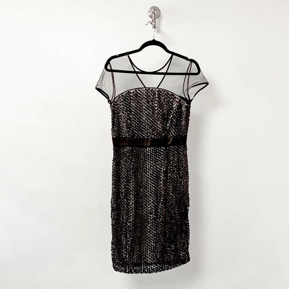 French Connection Sheer Sequin Spring Holiday‎ Wedding Black Cocktail Mini Dress